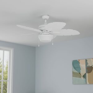 Harbor Breeze Waveport 52-Inches White with Matte White Blades Indoor/Outdoor Downrod or flush mount Standard Ceiling Fan With Light ( 5 -Blade)