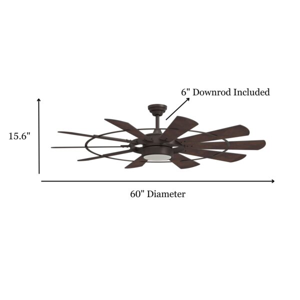 Harbor Breeze Henderson 60-Inches Bronze with Mahogany Blades Integrated LED Fixture Indoor Downrod mount Windmill Ceiling Fan With Light and Remote ( 10 -Blade) - Image 10