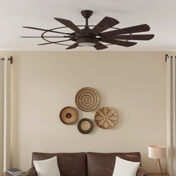 Harbor Breeze Henderson 60-Inches Bronze with Mahogany Blades Integrated LED Fixture Indoor Downrod mount Windmill Ceiling Fan With Light and Remote ( 10 -Blade) - Image 9