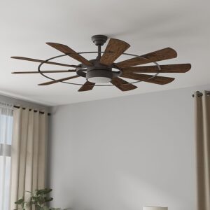 Harbor Breeze Henderson 60-Inches Bronze with Mahogany Blades Integrated LED Fixture Indoor Downrod mount Windmill Ceiling Fan With Light and Remote ( 10 -Blade)