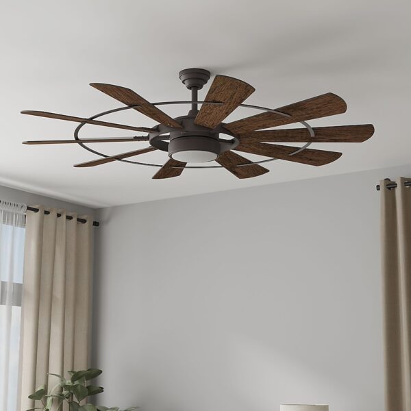 Harbor Breeze Henderson 60-Inches Bronze with Mahogany Blades Integrated LED Fixture Indoor Downrod mount Windmill Ceiling Fan With Light and Remote ( 10 -Blade)