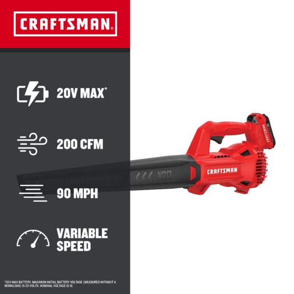 CRAFTSMAN V20 20-volt Max 200-CFM 90-MPH Battery Handheld Leaf Blower 2 Ah (Battery and Charger Included) - Image 3