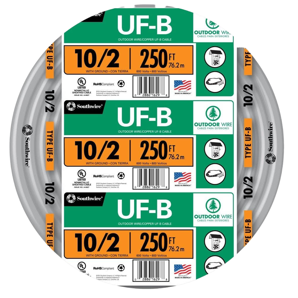 Southwire 250-Feet 10 / 2 Solid UF-B Wire W/G ( By-the-roll )