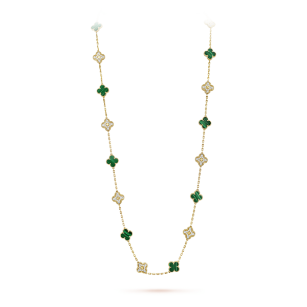 Toxse Vintage Alhambra Malachite Diamonds 20 Motifs Long Clover Necklace - Image 2