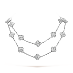 Toxse Vintage Alhambra White Gold Diamond 20 Motifs Long Necklace