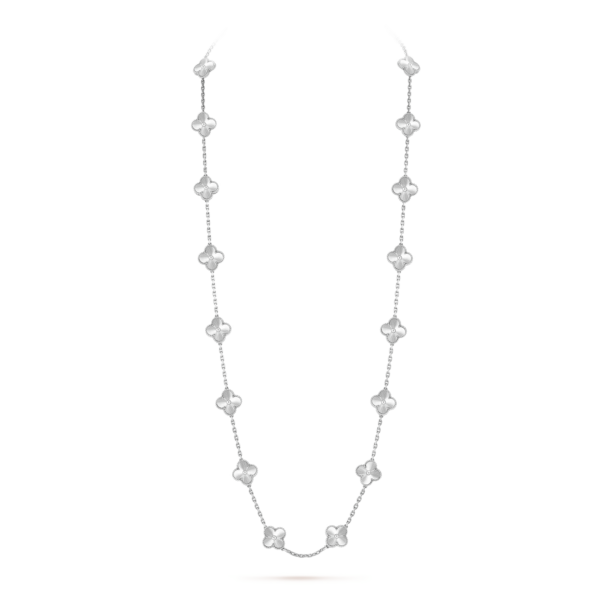 Toxse Vintage Alhambra White Gold Agate 20 Motifs Long Necklace - Image 4