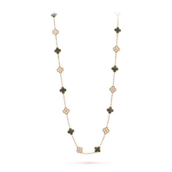Toxse Vintage Alhambra Onyx And Diamond 20 Motifs Necklace - Image 2