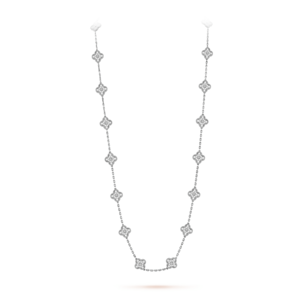 Toxse Vintage Alhambra White Gold Diamond 20 Motifs Long Necklace - Image 2