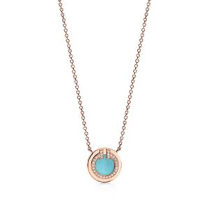 Toxse Diamond & Turquoise Circle Pendant Necklace