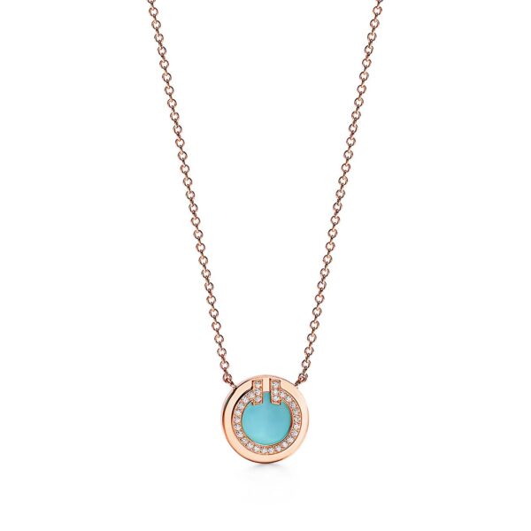 Toxse Diamond & Turquoise Circle Pendant Necklace