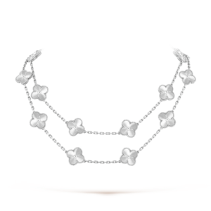 Toxse Vintage Alhambra White Gold Agate 20 Motifs Long Necklace