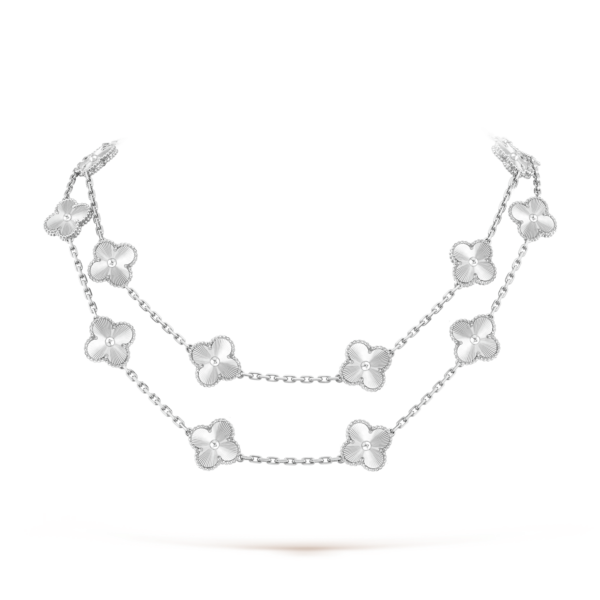 Toxse Vintage Alhambra White Gold Agate 20 Motifs Long Necklace