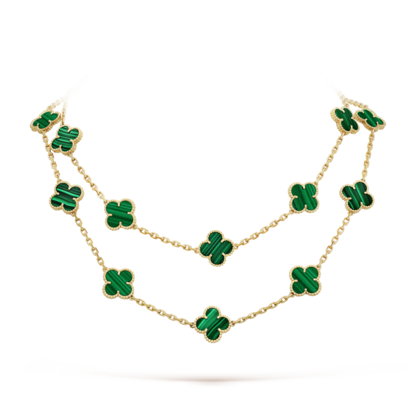 Toxse Vintage Alhambra Malachite 20 Motifs Long Necklace