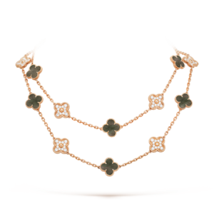 Toxse Vintage Alhambra Onyx And Diamond 20 Motifs Necklace