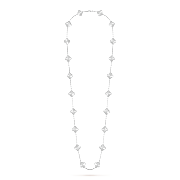 Toxse Vintage Alhambra White Gold Agate 20 Motifs Long Necklace - Image 5