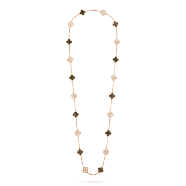 Toxse Vintage Alhambra Onyx And Diamond 20 Motifs Necklace - Image 4
