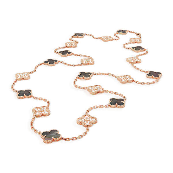 Toxse Vintage Alhambra Onyx And Diamond 20 Motifs Necklace - Image 5
