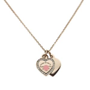 Toxse T Double Heart Tag Diamond Necklaces