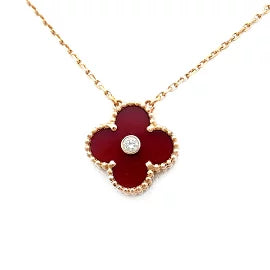 Toxse Clover Necklace Gold Diamond Carnelian