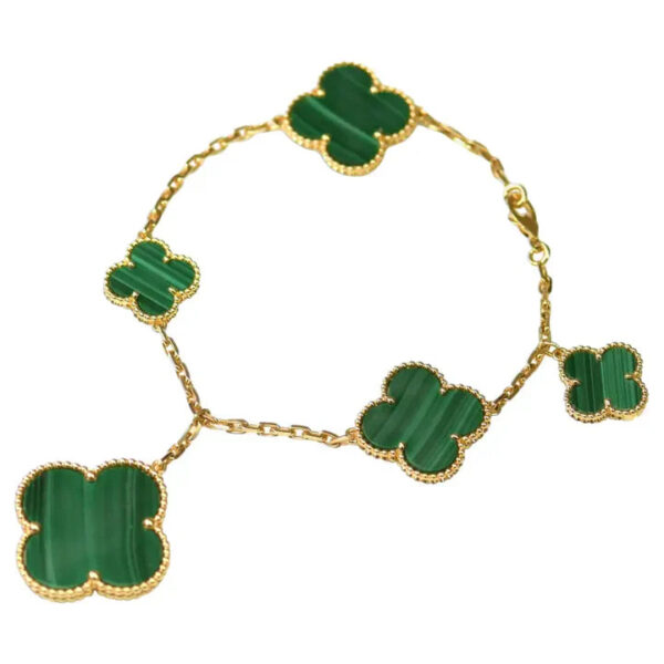 Toxse Clover Bracelet 5 Motifs Malachite Gold