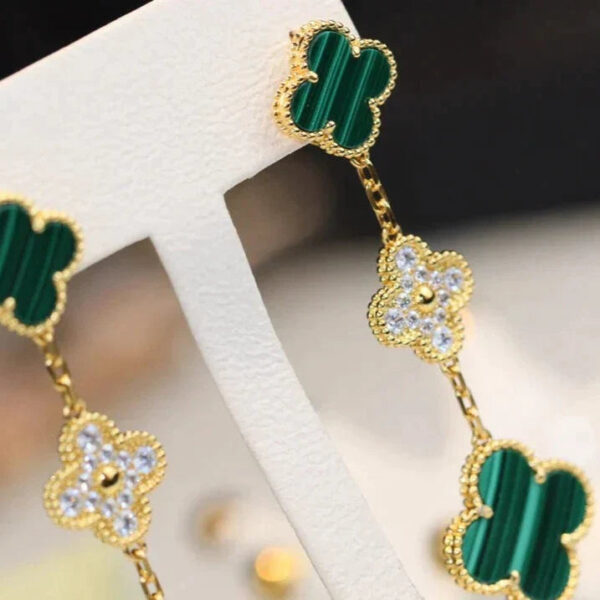 Toxse Clover Earrings Gold Malachite Diamond 3 Motifs - Image 4