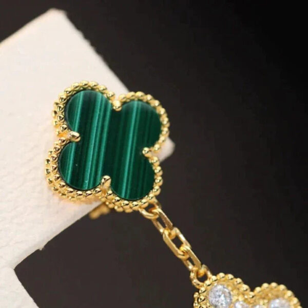 Toxse Clover Earrings Gold Malachite Diamond 3 Motifs - Image 5