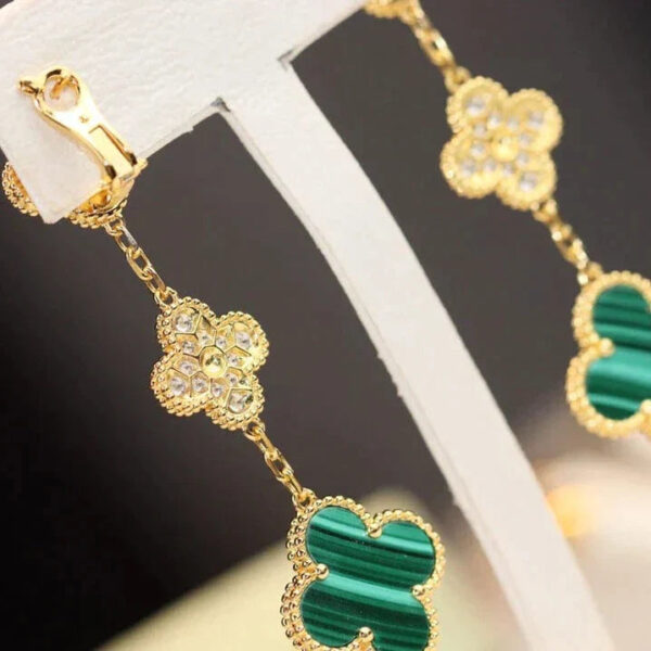 Toxse Clover Earrings Gold Malachite Diamond 3 Motifs - Image 7