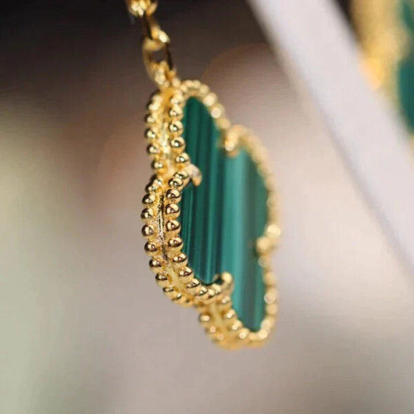 Toxse Clover Earrings Gold Malachite Diamond 3 Motifs - Image 9