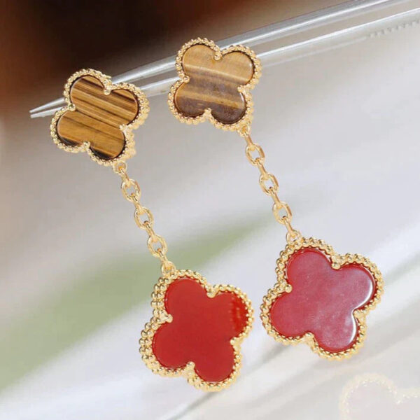 Toxse Clover Earrings Gold Tiger Eye Carnelian 2 Motifs - Image 3