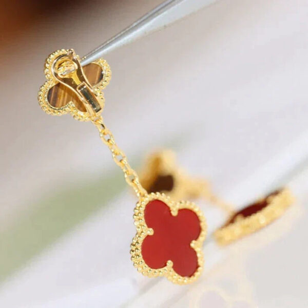 Toxse Clover Earrings Gold Tiger Eye Carnelian 2 Motifs - Image 4