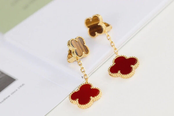 Toxse Clover Earrings Gold Tiger Eye Carnelian 2 Motifs - Image 5