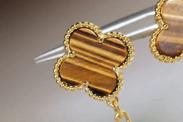 Toxse Clover Earrings Gold Tiger Eye Carnelian 2 Motifs - Image 6