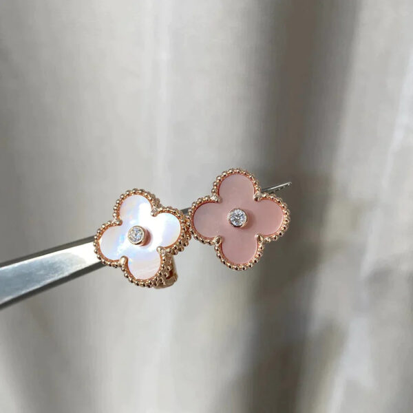 Toxse Clover Mop Pink Gold Diamond Earrings - Image 3