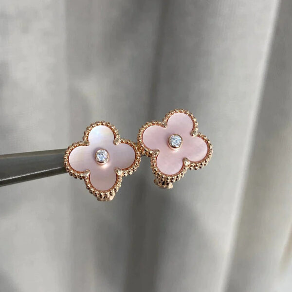 Toxse Clover Mop Pink Gold Diamond Earrings - Image 4