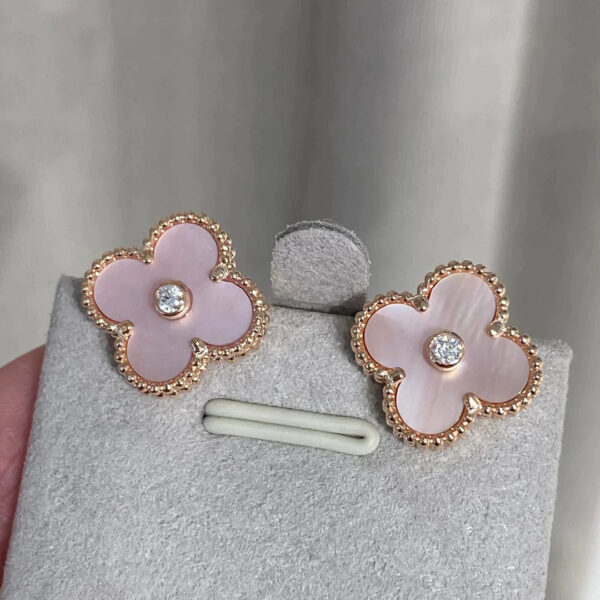 Toxse Clover Mop Pink Gold Diamond Earrings - Image 2