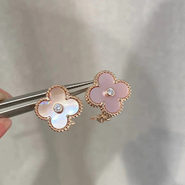 Toxse Clover Mop Pink Gold Diamond Earrings - Image 5