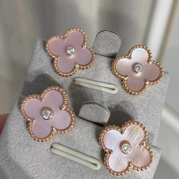 Toxse Clover Mop Pink Gold Diamond Earrings - Image 8