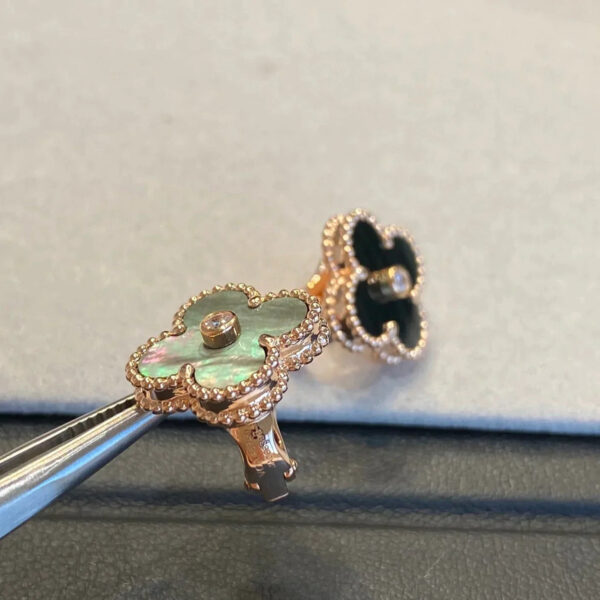 Toxse Clover Black Mop Pink Gold Diamond Earrings - Image 4