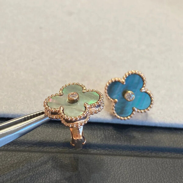 Toxse Clover Black Mop Pink Gold Diamond Earrings - Image 5