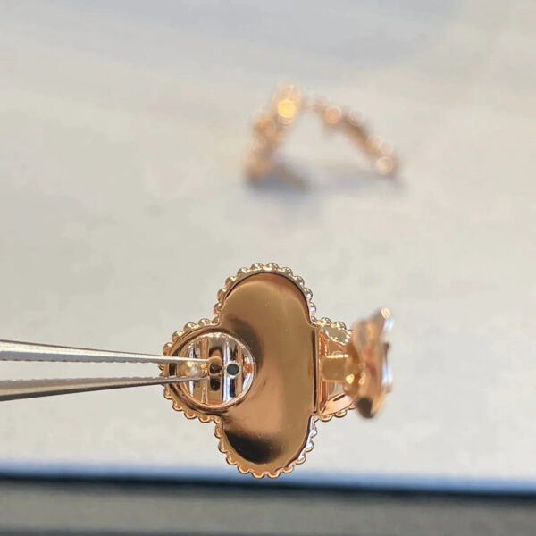 Toxse Clover Black Mop Pink Gold Diamond Earrings - Image 6