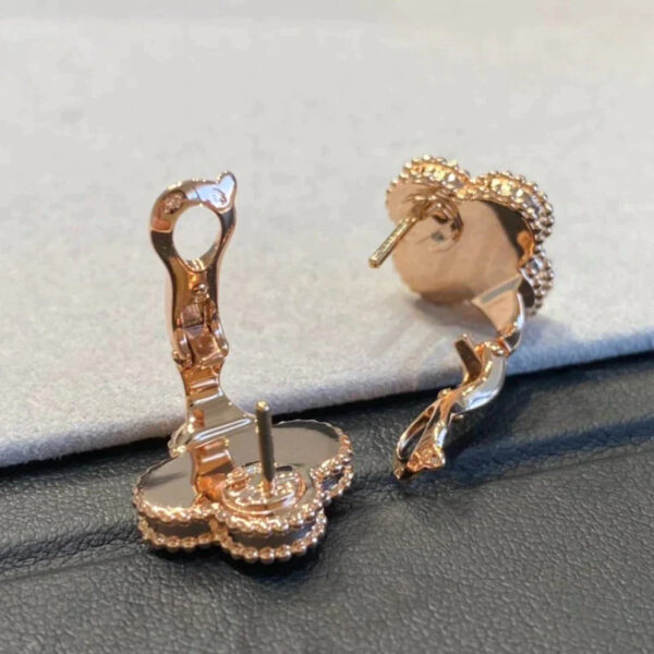 Toxse Clover Black Mop Pink Gold Diamond Earrings - Image 8