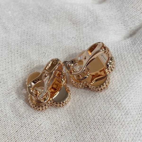 Toxse Clover Carnelian Pink Gold Diamond Earrings - Image 4