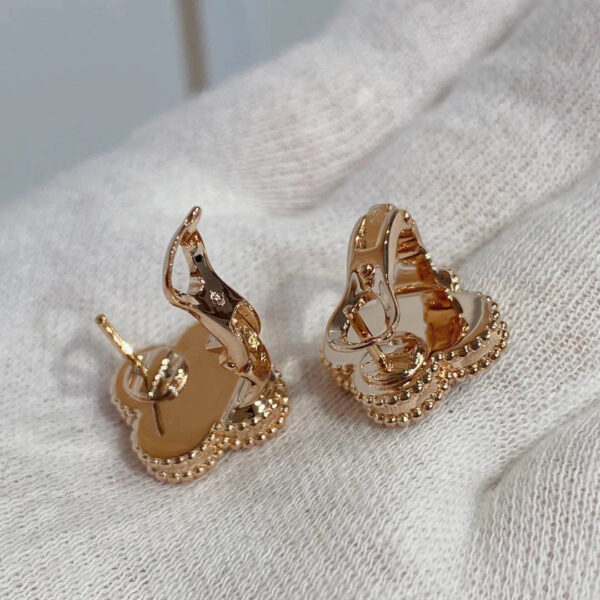 Toxse Clover Carnelian Pink Gold Diamond Earrings - Image 5