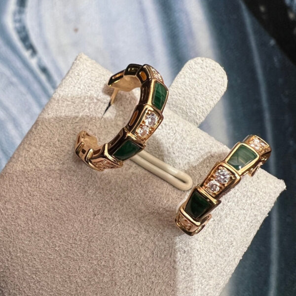 Toxse Serpenti Malachite Pink Gold Earrings - Image 3