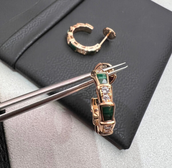 Toxse Serpenti Malachite Pink Gold Earrings - Image 4