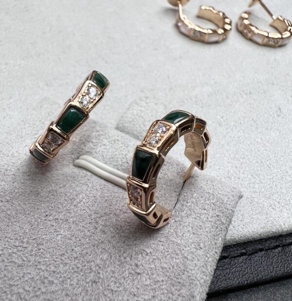 Toxse Serpenti Malachite Pink Gold Earrings - Image 2