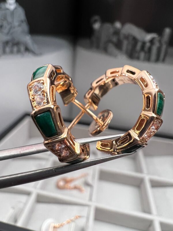 Toxse Serpenti Malachite Pink Gold Earrings - Image 6