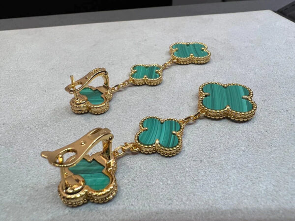 Toxse Clover Malachite 3 Motifs Gold Earrings - Image 5