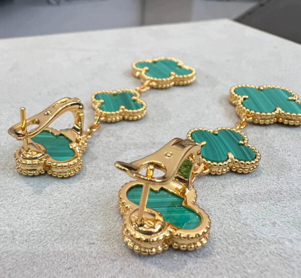 Toxse Clover Malachite 3 Motifs Gold Earrings - Image 9