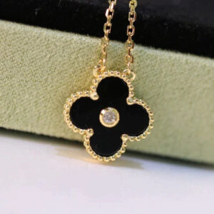 Toxse Clover Necklace Gold Diamond Onyx
